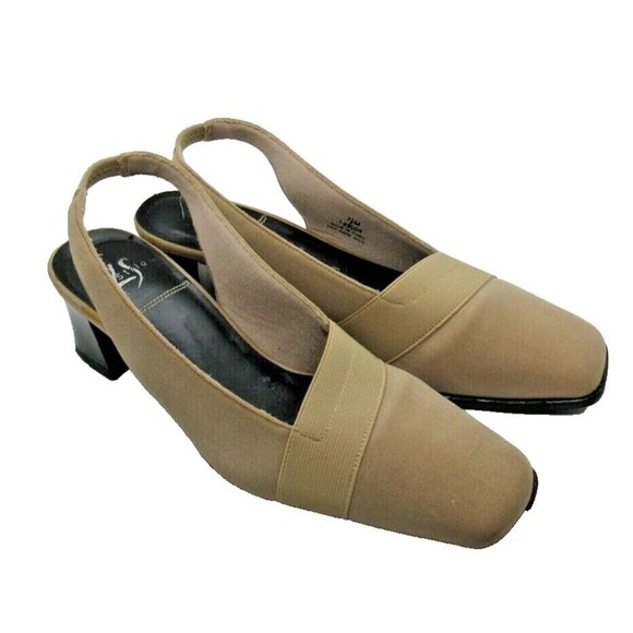 Womens Comfort Shoe Sz 7.5 Slingback Chunky Heel Square Toe Life Stride Tan - Picture 2 of 9